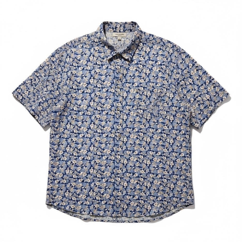 SSLR Vintage Retro Blue Floral Short Sleeve Men’s Cabana Resort Casual Shirt 3XL